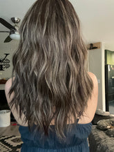 Load image into Gallery viewer, Melanie is a 17" length, small hand tied stretch cap made with premium Brazilian quality human hair