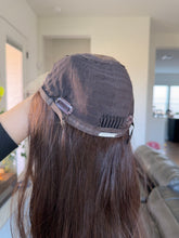Load image into Gallery viewer, Amber is a 10X10 whopper style topper, 21” length made with premium Brazilian texture human hair