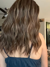 Load image into Gallery viewer, Melanie is a 17" length, small hand tied stretch cap made with premium Brazilian quality human hair