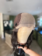 Load image into Gallery viewer, Monique is a 15" layered length, medium cap, and natural french silk top with lace front made with premium Euro texture hair