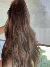 Load image into Gallery viewer, Bridget is a 10X11 whopper style topper, 20 inch length with face frame made with premium euro quality human hair