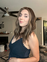 Load image into Gallery viewer, Melanie is a 17" length, small hand tied stretch cap made with premium Brazilian quality human hair