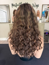 Load image into Gallery viewer, Juliet is an 20” curly piece, hand tied stretch small cap made with premium Euro texture human hair
