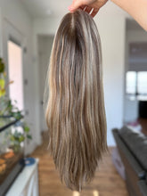 Load image into Gallery viewer, Greyson is a hand tied 10X10 whopper style topper, 20” length euro texture human hair
