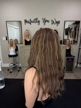 Load image into Gallery viewer, Bridget 20” layered length, handtied small cap, dries as shown wavy with premium euro texture hair