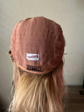 Load image into Gallery viewer, Avery is a 15” length with curtain bangs, medium cap made with premium Brazilian quality human hair