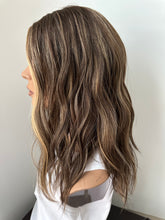 Load image into Gallery viewer, Melanie is a 17" length, small hand tied stretch cap made with premium Brazilian quality human hair
