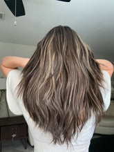 Load image into Gallery viewer, Layla is a 20” length with heavy layers, medium cap made with premium Brazilian quality human hair