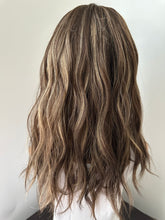Load image into Gallery viewer, Melanie is a 17" length, small hand tied stretch cap made with premium Brazilian quality human hair