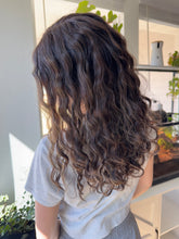 Load image into Gallery viewer, Preorder: Juliet is an 18” curly piece, hand tied stretch small cap made with premium Euro texture human hair