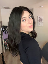 Load image into Gallery viewer, Jessie is an 18" length, handtied stretch cap with lace top, and medium cap made with premium Brazilian quality human hair