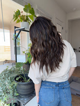 Load image into Gallery viewer, Bay is a 19”length, hand tied small cap made with premium Euro texture human hair