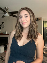 Load image into Gallery viewer, Melanie is a 17" length, small hand tied stretch cap made with premium Brazilian quality human hair