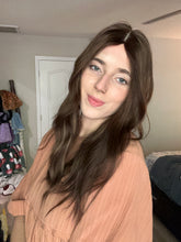 Load image into Gallery viewer, Sale Bellatrix is a 21" length, 9X9 topper with a silk top and lace front