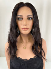Load image into Gallery viewer, Jessie is an 18" length, handtied stretch cap with lace top, and medium cap made with premium Brazilian quality human hair