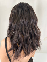 Load image into Gallery viewer, Jessie is an 18" length, handtied stretch cap with lace top, and medium cap made with premium Brazilian quality human hair