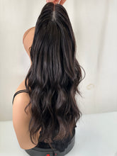 Load image into Gallery viewer, Jessie is an 18" length, handtied stretch cap with lace top, and medium cap made with premium Brazilian quality human hair