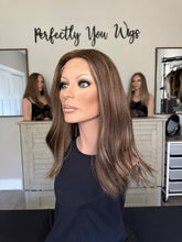 Load image into Gallery viewer, Brittany is an 18" layered length, medium cap made with premium Brazilian texture hair