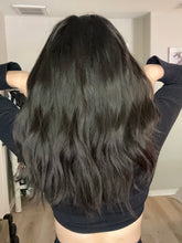 Load image into Gallery viewer, Jessie is an 18" length, handtied stretch cap with lace top, and medium cap made with premium Brazilian quality human hair
