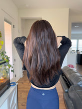 Load image into Gallery viewer, Amber is a 10X10 whopper style topper, 21” length made with premium Brazilian texture human hair

