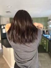 Load image into Gallery viewer, Monique is a 15" layered length, medium cap, and natural french silk top with lace front made with premium Euro texture hair

