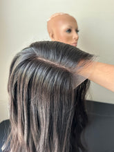 Load image into Gallery viewer, Jessie is a 26” layered length, 10X11 whopper style topper made with premium Euro quality human hair
