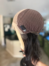 Load image into Gallery viewer, Monique is a 15" layered length, medium cap, and natural french silk top with lace front made with premium Euro texture hair
