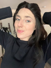 Load image into Gallery viewer, Jessie is an 18" length, handtied stretch cap with lace top, and medium cap made with premium Brazilian quality human hair
