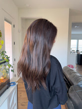 Load image into Gallery viewer, Amber is a 10X10 whopper style topper, 21” length made with premium Brazilian texture human hair
