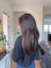 Load image into Gallery viewer, Amber is a 10X10 whopper style topper, 21” length made with premium Brazilian texture human hair

