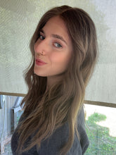 Load image into Gallery viewer, Bridget is a 10X11 whopper style topper, 20 inch length with face frame made with premium euro quality human hair
