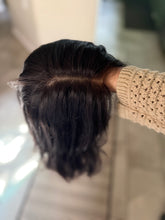 Load image into Gallery viewer, Monique is a 15" layered length, medium cap, and natural french silk top with lace front made with premium Euro texture hair
