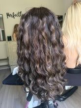 Load image into Gallery viewer, Preorder: Juliet is an 18” curly piece, hand tied stretch small cap made with premium Euro texture human hair

