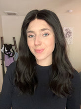 Load image into Gallery viewer, Jessie is an 18" length, handtied stretch cap with lace top, and medium cap made with premium Brazilian quality human hair
