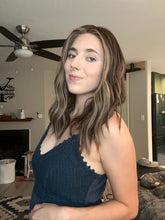 Load image into Gallery viewer, Melanie is a 17&quot; length, small hand tied stretch cap made with premium Brazilian quality human hair
