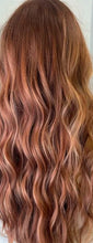 Load image into Gallery viewer, Preorder Whopper style topper, 24” length, face framing curtain bangs, premium Brazilian texture hair PICTURES FOR COLOR REFERENCE

