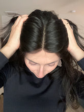 Load image into Gallery viewer, Jessie is an 18" length, handtied stretch cap with lace top, and medium cap made with premium Brazilian quality human hair
