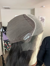 Load image into Gallery viewer, Jessie is an 18" length, handtied stretch cap with lace top, and medium cap made with premium Brazilian quality human hair
