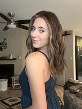 Load image into Gallery viewer, Melanie is a 17&quot; length, small hand tied stretch cap made with premium Brazilian quality human hair
