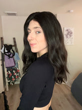 Load image into Gallery viewer, Jessie is an 18" length, handtied stretch cap with lace top, and medium cap made with premium Brazilian quality human hair
