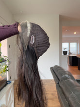 Load image into Gallery viewer, Janine is a medium cap, 20/21" length with silk top lace front made with premium Euro texture human hair
