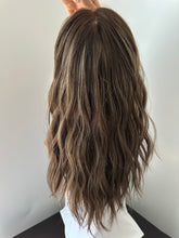 Load image into Gallery viewer, Melanie is a 17&quot; length, small hand tied stretch cap made with premium Brazilian quality human hair
